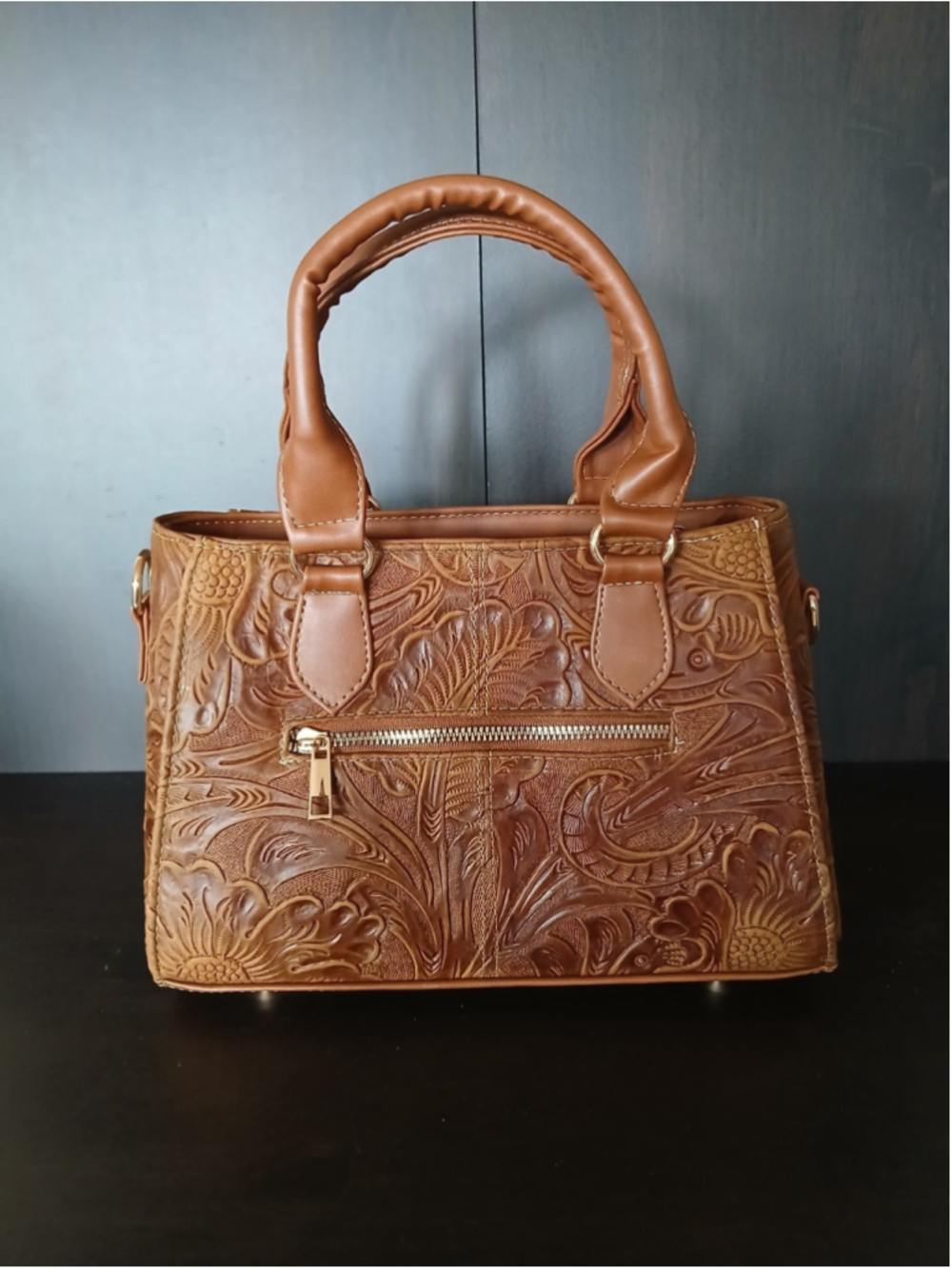 Brown Tasseled Floral Embossed Tooled Artisan LEATHER Crossbody bag Purse - Picture 6 of 16
